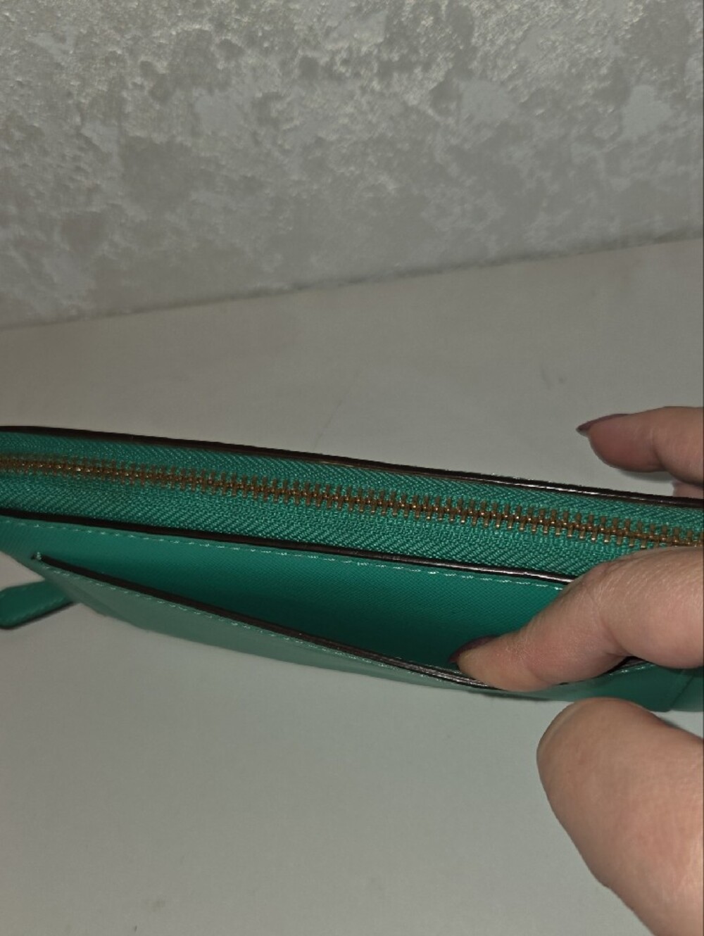 Coach Teal Green Zip-Around Leather Wallet - Picture 3 of 13